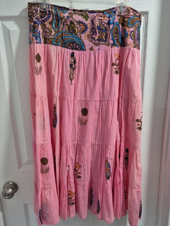 Carolina Dresses & Skirts - Boho Pink Tiered Maxi Skirt with Paisley Waistband. Waist 34, Length 33